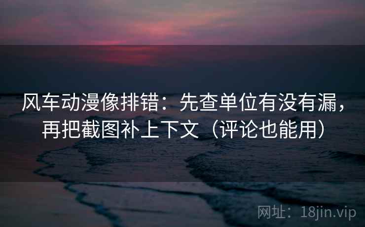 风车动漫像排错：先查单位有没有漏，再把截图补上下文（评论也能用）